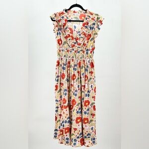 Floral Print Dress in Red and Blue